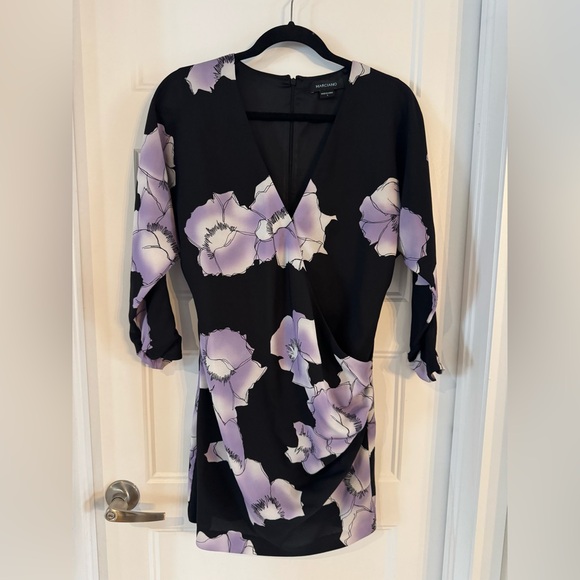 Marciano Tops - Marciano Black Wrap Dress Top with Lavender Floral Print